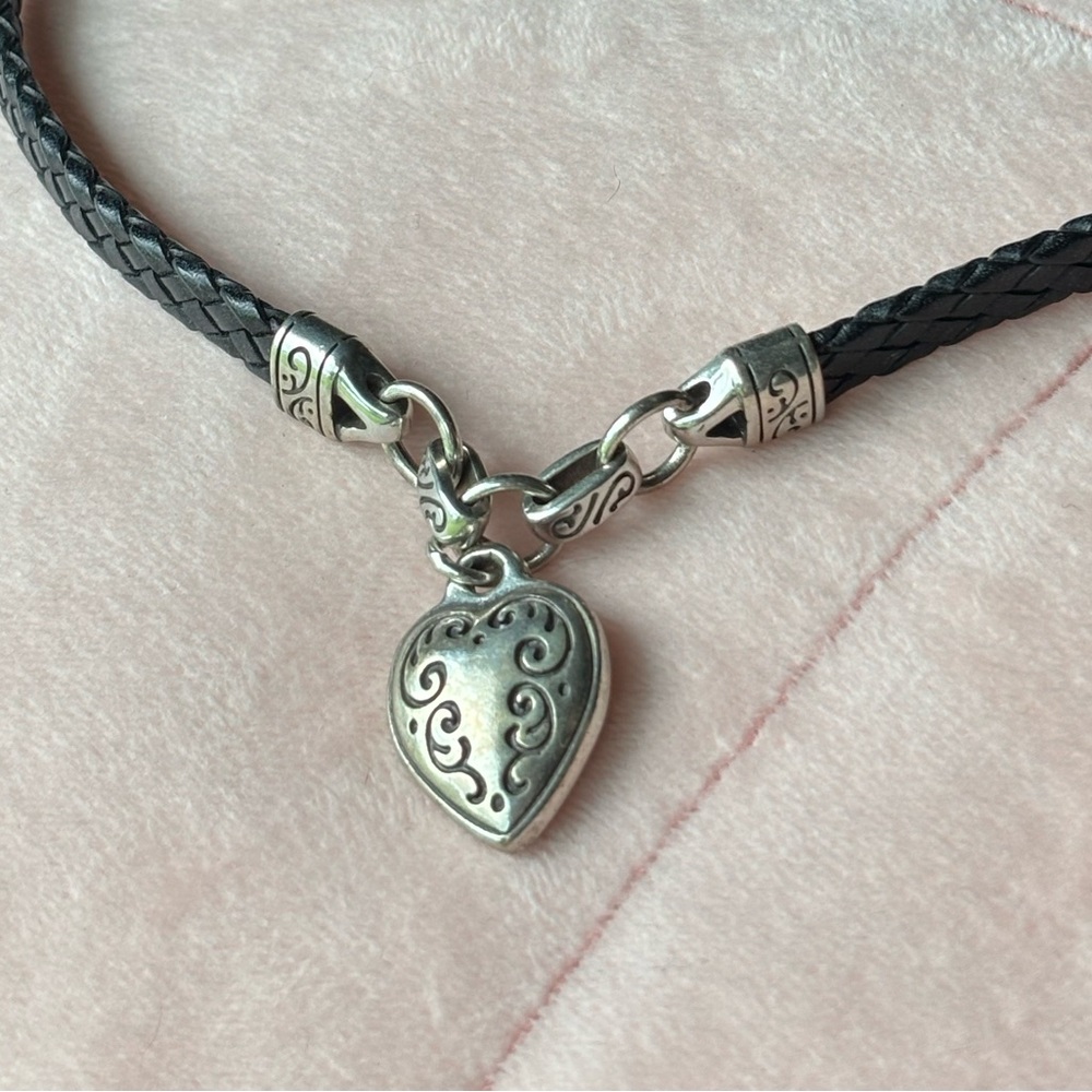 Solid Silver Heart Pendant Black Braided Necklace - image 1